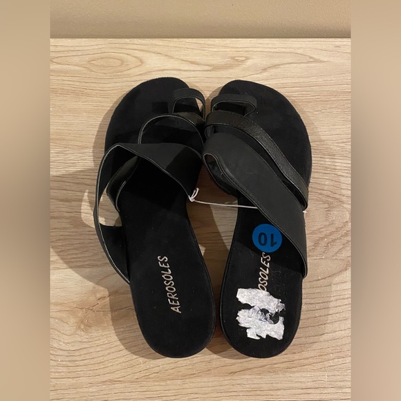 Awrosoles Women’s Size 10 Black Toe Loop Slip On Sandals NEW/NWT - Picture 2 of 8
